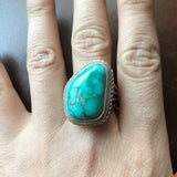 Beautiful Handmade Simple Sterling Silver Pilot Mountain Turquoise Ring Size 8