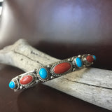 "Earth and Sea" Handmade Sleeping Beauty and Spiny Oyster Bracelet Navajo Signed