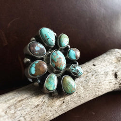 Beautiful Super Rare Light Blue Royston Turquoise Small Flower Ring Size 7
