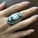 Beautiful Handmade Sterling Silver Stamped Overlay White Buffalo Ring Size 8