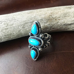 Handmade Sterling Cluster Natural Sleeping Beauty Turquoise Navajo Ring Size 6