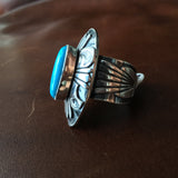 Thunderbird Sterling Natural Sleeping Beauty Navajo Ring by Marita Benally Sz 8