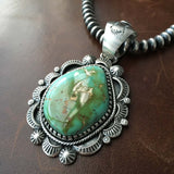 Heavy Gauge Royston Turquoise Sterling Necklace Pendant Handmade Marita