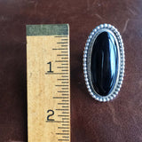 Navajo Handmade Sterling Silver Natural Black Onyx Short Oval Ring Size 6