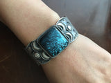 Sterling Silver Bracelet with Chinese Hubei Turquoise Signed Paul Livingston