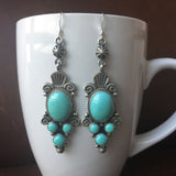 Long Cluster Sterling Campitos Turquoise Earrings Navajo Handmade Signed