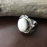 Simple Small Circle Natural White Buffalo Sterling Silver Pinky Ring Size 5.5