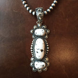 Beautiful Sterling Silver 3-Stone White Buffalo Pendant with Navajo Beads