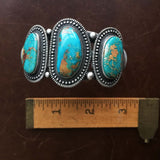 Beautiful Handmade Stamped Sterling Silver Blue Gem Turquoise Bracelet