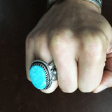 For Men Medium Kingman Turquoise Stamped Sterling Silver Ring Size 10