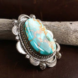 Classic Natural Stamped Sterling Silver Large Royston Turquoise Ring Size 8