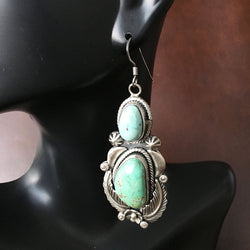 Two Stone Carico Lake Turquoise Sterling Earrings Handmade Silver Flower