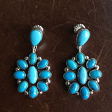 Beautiful Sterling Silver Mini Clustered Kingman Turquoise Dangle Earrings