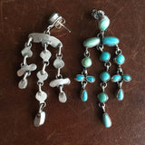 Navajo Handmade Light Blue and Seagreen Carico Lake Long Chandelier Earrings