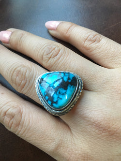 Handmade Chinese Hubei Yungai Spiderweb Turquoise Ring Sz 7 Signed Bennett