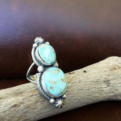 Classic Handmade Sterling Silver Two Stone Small Oval Carico Lake Ring Size 7.5