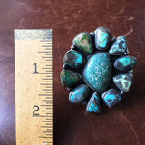 Large Handmade Sterling Carico Lake Turquoise Flower Statement Ring Size 9