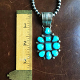 Sterling Silver Egyptian Turquoise Flower Pendant with 5mm Navajo Bead Chain
