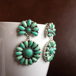 Beautiful Sterling Silver Light Green Campitos Mini Cluster Flower Earrings