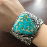 Large Sterling Silver Triangle Blue Gem Turquoise Statement Cuff Bracelet