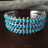 Beautiful 3 Row Sleeping Beauty Turquoise Mini Cluster Sterling Bracelet Cuff