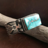Navajo Handmade Sterling Silver Rectangular Pilot Mountain Turquoise Bracelet