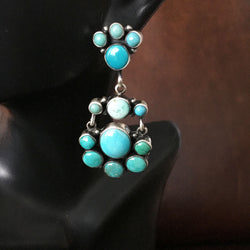 Elegant 925 Sterling Earrings Carico Lake Turquoise Cluster Style Signed Largo
