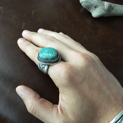 For Men Lone Mountain Turquoise Natural Stone Sterling Ring Signed Size 14