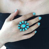 Simple Sterling Silver Light Blue Royston Turquoise Small Flower Ring Size 6
