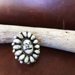 Cluster Beautiful Handmade Sterling Silver White Buffalo Flower Ring Size 6