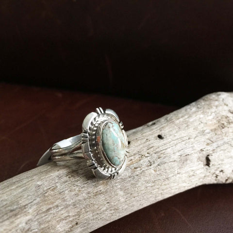 Beautiful Mini Sterling Silver Single Stone Dry Creek Turquoise Ring Size 8