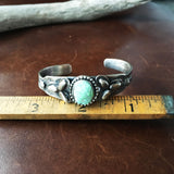 Simple Single Stone Carico Lake Turquoise Stamped Sterling Overlay Bracelet