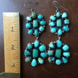 Beautiful Handmade Carico Lake Turquoise 2-Flower Cluster Dangle Earrings