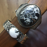 Handmade Sterling Silver Cuff with Large White Buffalo Signed Leon Martinez