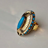 Blue Gold Treasure 14K Gold Sleeping Beauty Double Layer Flower Ring Size 8