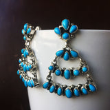 Pyramid Shaped Rare Sleeping Beauty Turquoise Sterling Earrings Cluster Signed