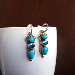 Blue Fairy Sleeping Beauty Turquoise Dangle Earrings Signed Leo Feeney