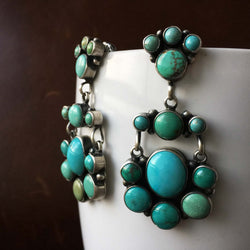 Handmade Sterling Silver Rounded Blue Green Carico Lake Dangle Earrings