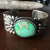 Beautiful Light Green Carico Lake Turquoise Stamped Sterling Silver Bracelet