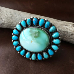 Large Statement Ring with Royston Turquoise and Morenci Clusters Size 9