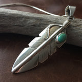 Handmade Delicate Feather Campitos Turquoise Necklace Sterling Signed