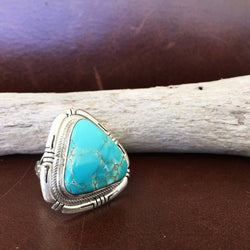 Beautiful Sterling Silver Royston Turquoise Equilateral Triangle Ring Size 8
