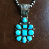 Sterling Silver Egyptian Turquoise Flower Pendant with 5mm Navajo Bead Chain