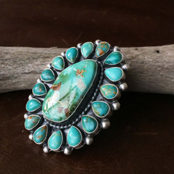 Medium Handmade Sterling Silver Clustered Carico Lake Turquoise Ring Size 8