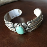 Beautiful Feather Sterling Light Tiffany Green Campitos Turquoise Bracelet