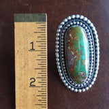 Beautiful Handmade Sterling Silver Royston Turquoise Long Oval Ring Size 7