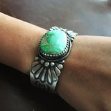 Beautiful Light Green Carico Lake Turquoise Stamped Sterling Silver Bracelet