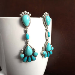 Beautiful Handmade Sterling Silver Blue Campitos Turquoise Long Dangle Earrings