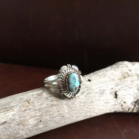 Beautiful Mini Sterling Silver Single Stone Dry Creek Turquoise Ring Size 6