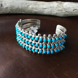 Beautiful 3 Row Sleeping Beauty Turquoise Mini Cluster Sterling Bracelet Cuff